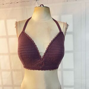 Shade & Shore Mauve Crochet Halter Underwired Bikini Top Size 36DD
